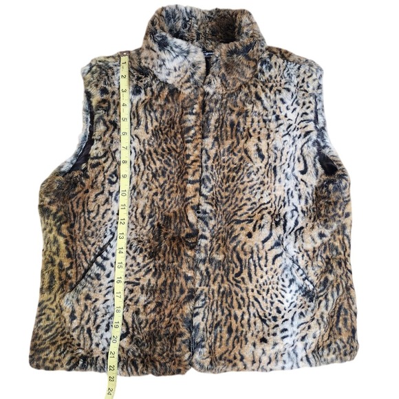 Cejon Leopard Print Faux Fur Vest Zip Up Sleeveless Jacket Women's Large - Picture 4 of 5